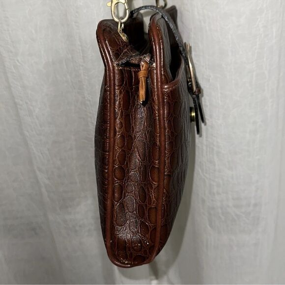 Matt Bags Croc Print Pebbled Chestnut Brown Genuine Leather Crossbody Bag - Picture 6 of 15